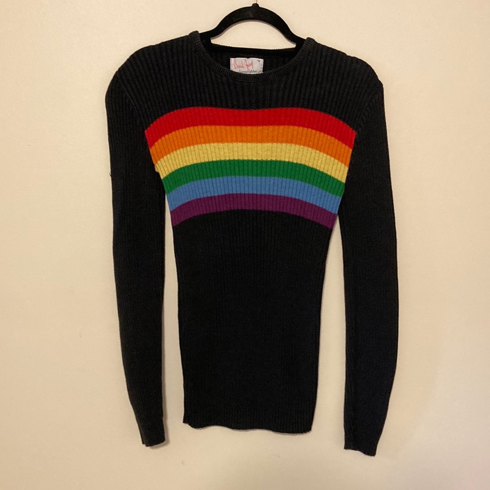 Vintage Dark Blue Rainbow Sweater Size Medium 100% Cotton
